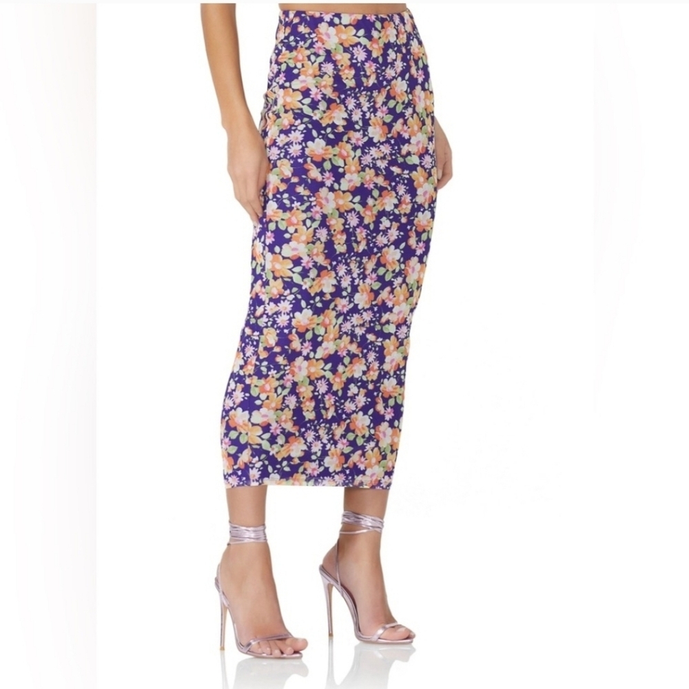 AFRM Abigail Pull On Maxi Skirt Purple Orange Blossom Print XXS